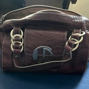 Elegant Burgundy Crocodile-Embossed Handbag
